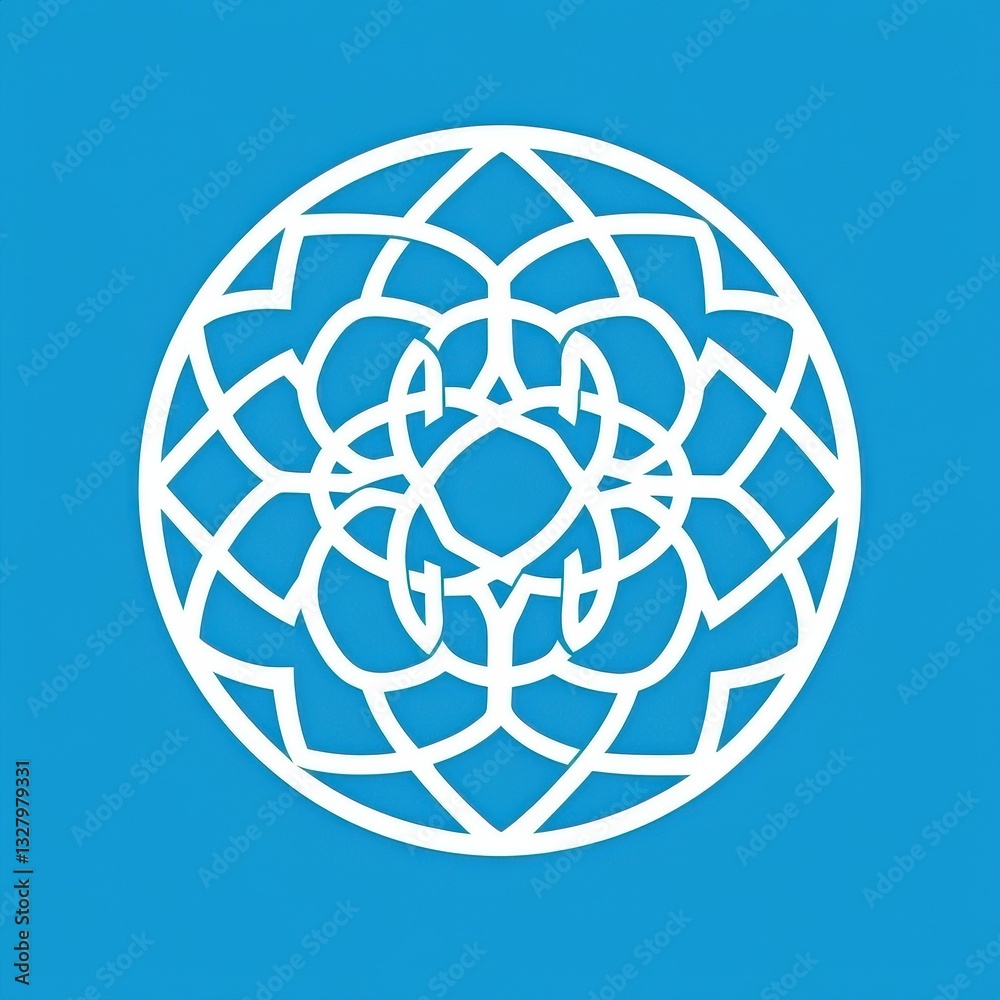 Naklejka premium White Circular Geometric Pattern Centered Against a Blue Background