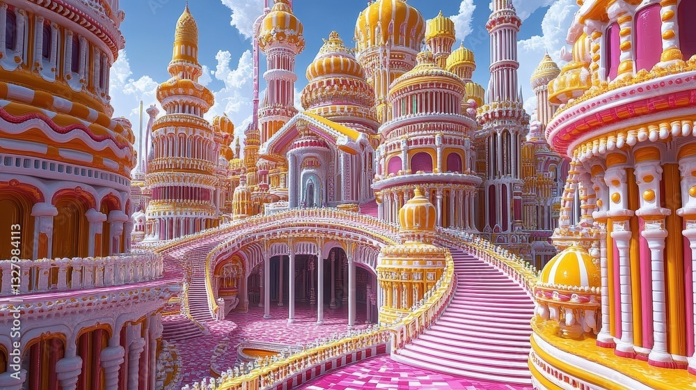 Obraz premium A fantastical candy architecture city with multiple detailed structures