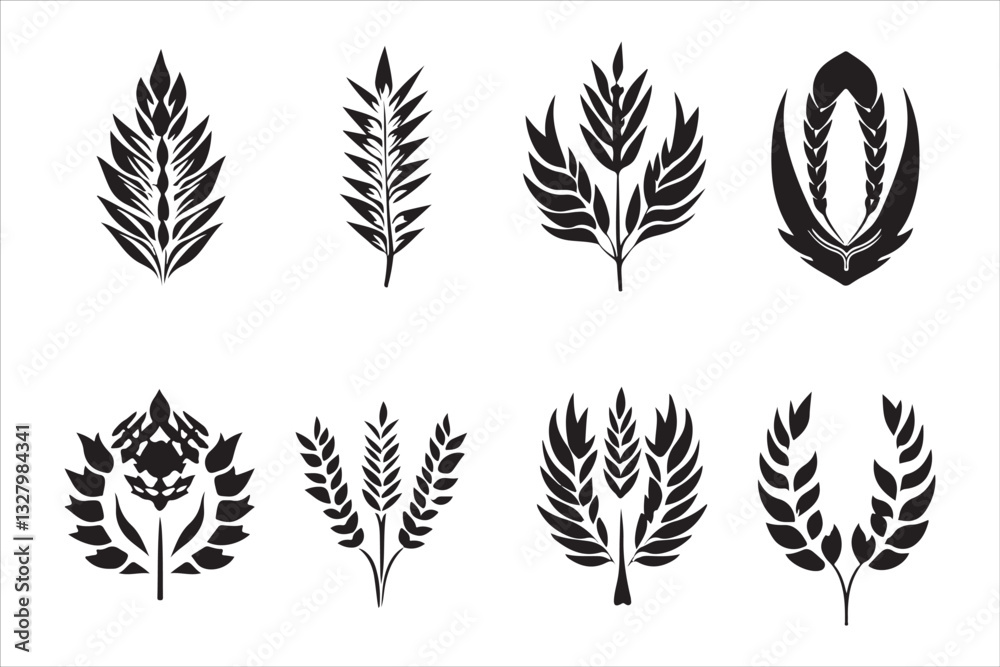 Minimalist Wheat Ears Vector Elements, Minimalist Wheat Ears Vector Elements,