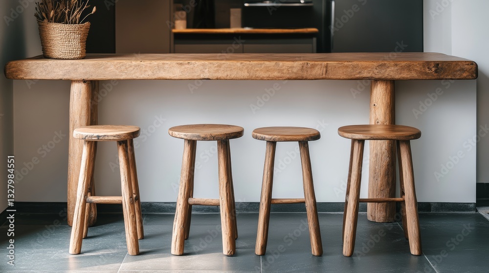 Wooden Stools and Bench with Basket Wooden Stools and Bench with Basket