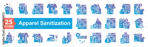 Apparel Sanitization Icon Sheet Laundry Detergent, Drying, Washing Machine, Time, Dirty Clothes, Notification, Laundry Basket, Shrink, Washing Powder, Application, Temperature, Delivery