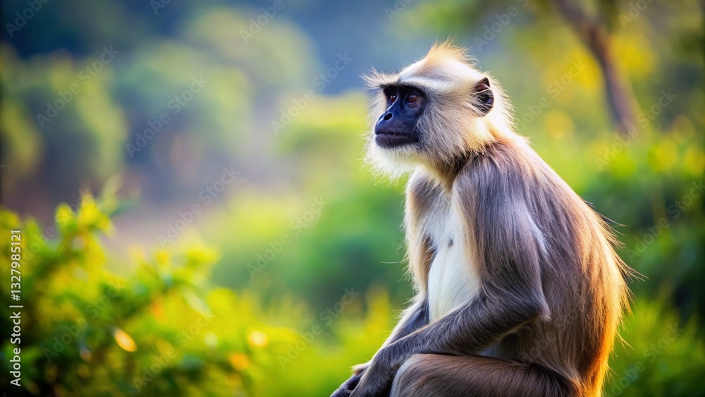 Obraz premium Majestic Indian Langur Monkey in Ranthambhore National Park, Rajasthan