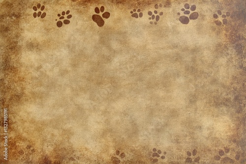 Textured Background with Paw Prints on Vintage Brown Surface