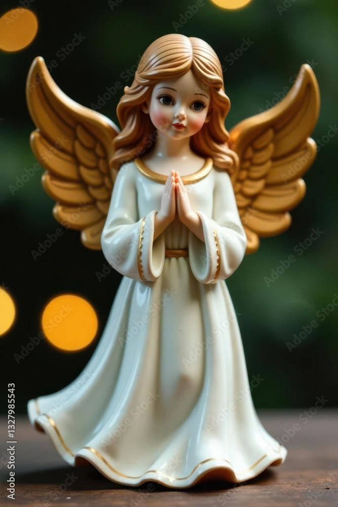 Fototapeta premium Elegant white & brown ceramic angel ornament, vintage style , collectible, art