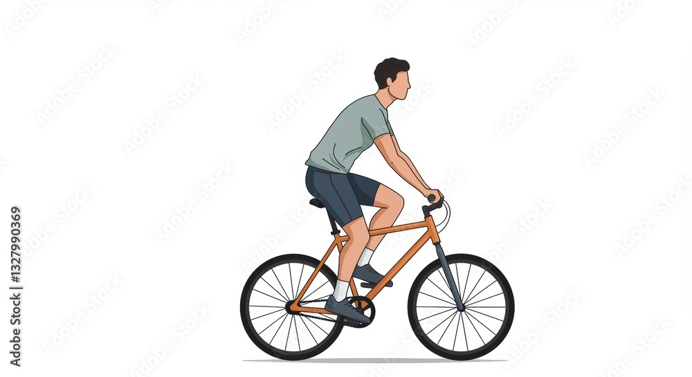 Obraz premium A man rides a bicycle confidently, embodying an active lifestyle. Dressed in casual athletic wear, he enjoys his ride, highlighting health and fitness. Ideal for promoting outdoor activities.