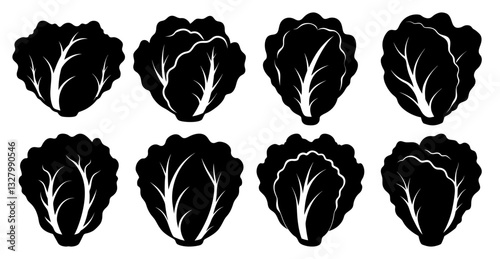 Collection of Black and White Lettuce Silhouettes. Perfect for menus, logos, or healthy eating concepts.