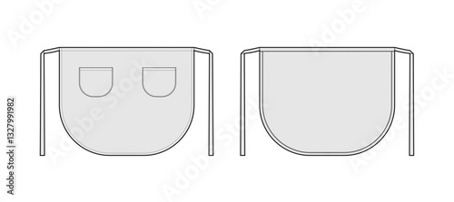 Maid Aprons Scalloped technical fashion illustration. uniform for cleaning cartoon Flat sketch outline apparel template front, back view. Women, men unisex CAD mockup isolated on white background