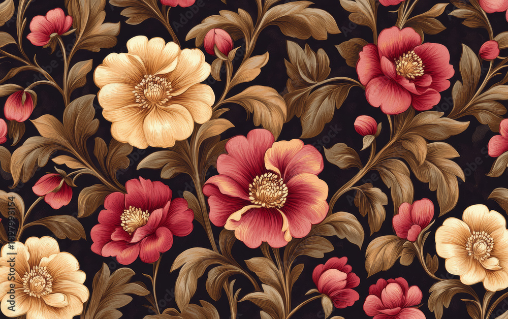 Fototapeta premium Retro style floral texture art background