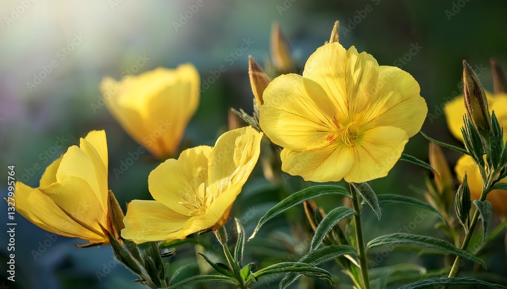 Evening primrose - Oenothera biennis yellow flowers in the herb garden- 77728 Evening primrose - Oenothera biennis yellow flowers in the herb garden- 77728