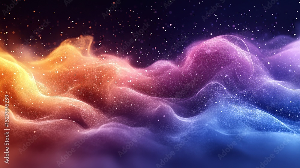 Fototapeta premium Abstract swirling nebula of vibrant colors, glowing particles and dynamic movement