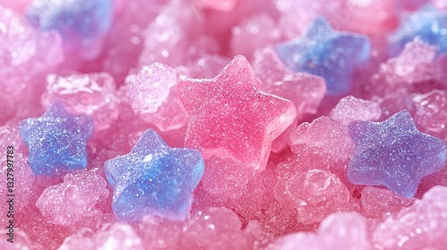 Star-shaped candies in a pink and blue sugared ice