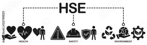 HSE banner web icon vector illustration for Health Safety Environment in the corporate occupational safety and health