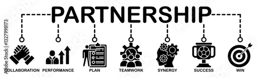Partnership banner web icon vector illustration concept with icon of collaboration, performance, plan, teamwork, synergy, success and win-win solution