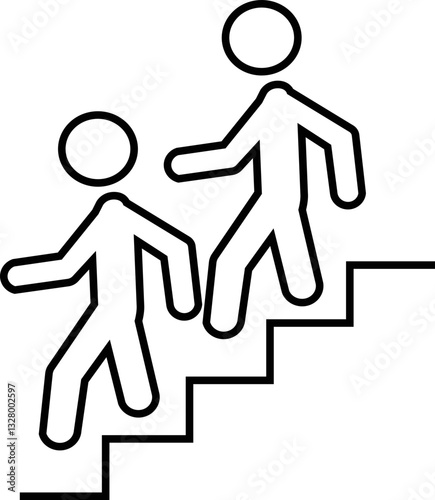 Man with Staircase or Stairs Pictogram vector. Cliparts depict various actions of a person with stairs. Man walks down the stairs, stick figure pictograms people, human silhouette icon