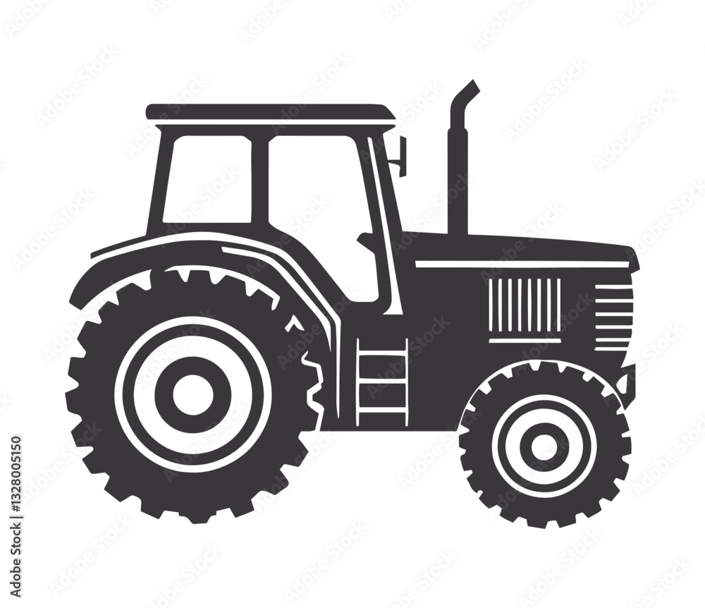 Obraz premium Tractor Silhouette Icon – Black and White Farm Equipment Vector Illustration