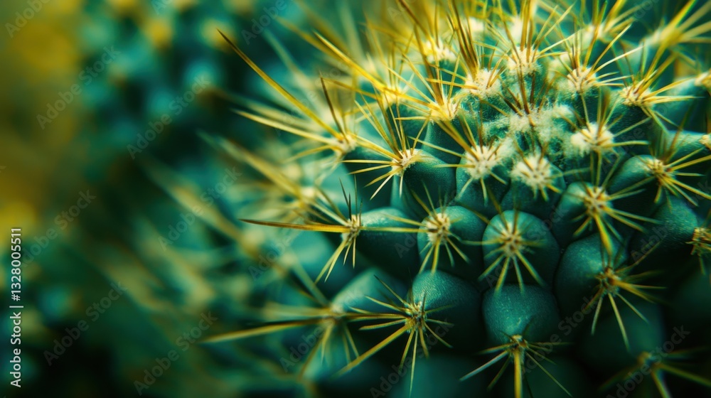 Fototapeta premium Close-Up of Green Cactus with Yellow Spines