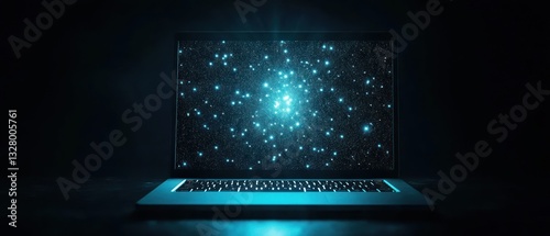 Digital Cosmos: A Laptop Displaying a Futuristic Nebula