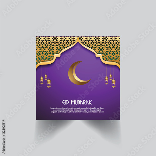 Eid Mubarak elegant social media post template. Islamic background ramadan kareem illustration. Modern Ramadan design template for social media posting.Social media ads design 