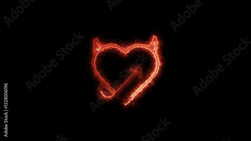A glowing neon devil heart with sharp horns and a curling tail pulses in a mesmerizing animation.A devilish heart icon glows in neon, its horns and tail shifting subtly in an eye-catching animation.