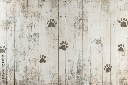 Rustic White Wooden Background with Animal Paw Prints Design