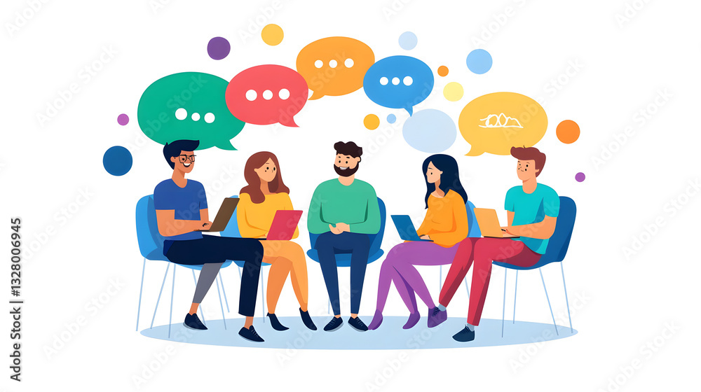 Professional Cooperation in a Social Setting with Chat Bubble Illustration Professional Cooperation in a Social Setting with Chat Bubble Illustration