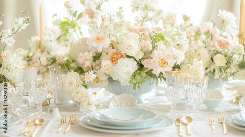 Elegant floral table setting for spring events indoor dining photography inspiration bright light romantic atmosphere Elegant floral table setting for spring events indoor dining photography inspiration bright light romantic atmosphere