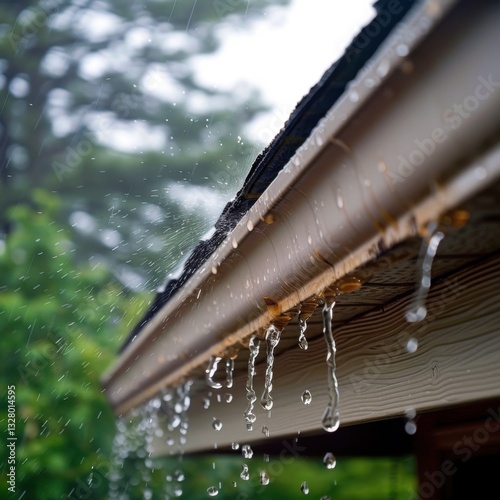 Rainwater Overflowing Roof Gutter