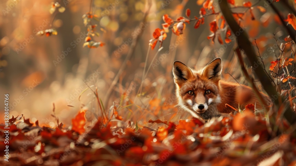 Naklejka premium Red Fox in Autumnal Forest Undergrowth