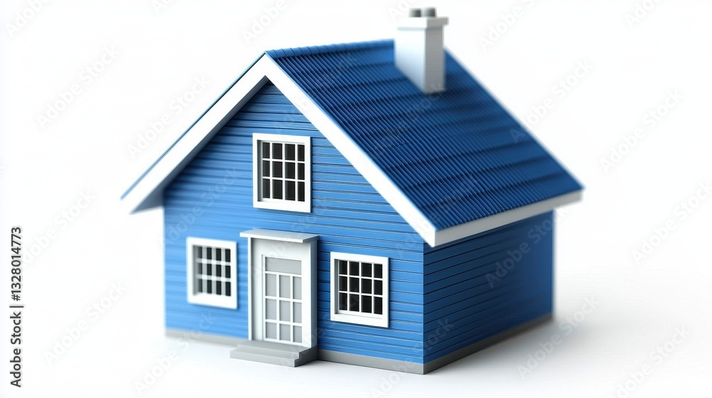 Blue Model House with White Accents Against a Light Background Blue Model House with White Accents Against a Light Background