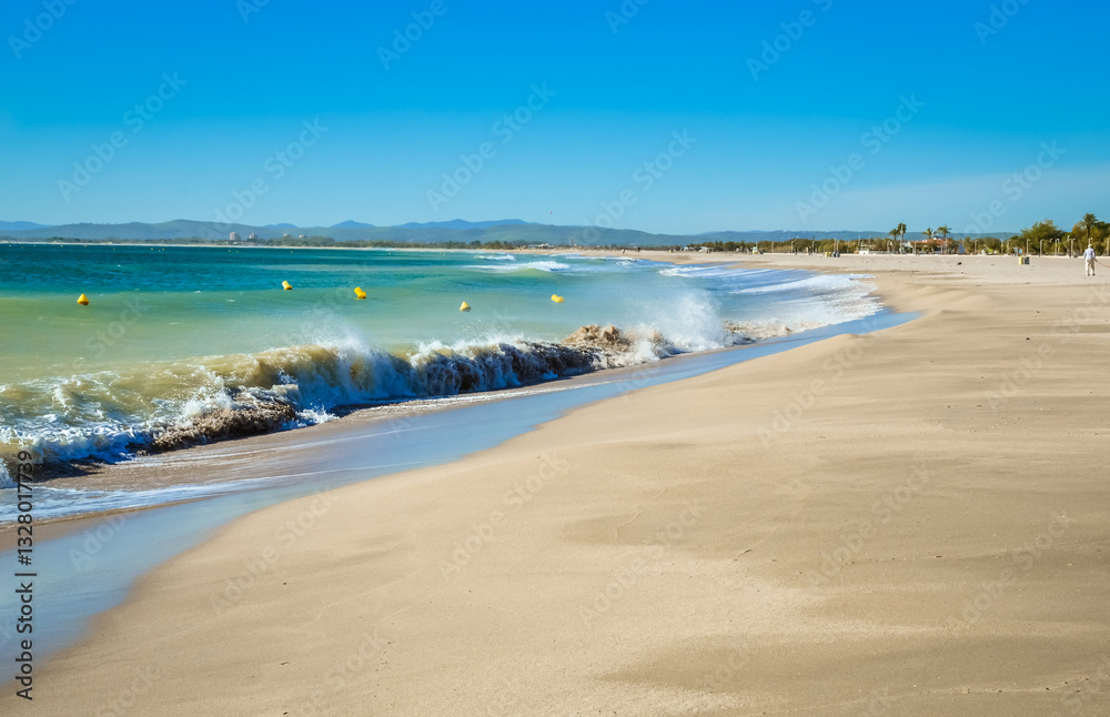 Summer panorama of Empuriabrava beach in Costa Brava, Catalonia, Spain