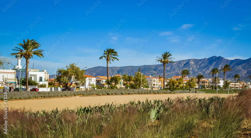 Summer panorama of Empuriabrava street in Costa Brava, Catalonia, Spain
