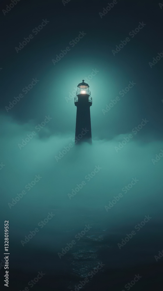 The Tall Lighthouse Tower Surrounded By Thick Ocean Fog The Tall Lighthouse Tower Surrounded By Thick Ocean Fog
