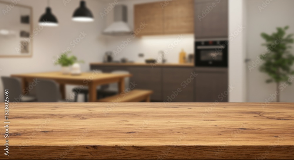 A beautifully crafted wooden tabletop with natural textures sits in the foreground. Behind, a modern kitchen with warm lighting and sleek cabinetry invites gatherings. A beautifully crafted wooden tabletop with natural textures sits in the foreground. Behind, a modern kitchen with warm lighting and sleek cabinetry invites gatherings.