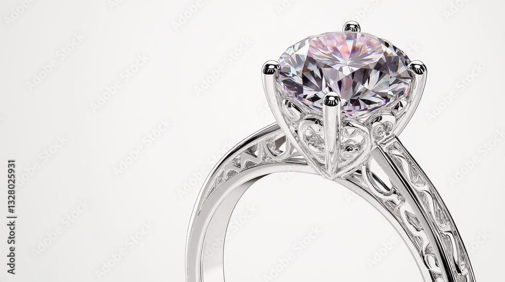 Elegant Diamond Engagement Ring on Clean White Background Elegant Diamond Engagement Ring on Clean White Background