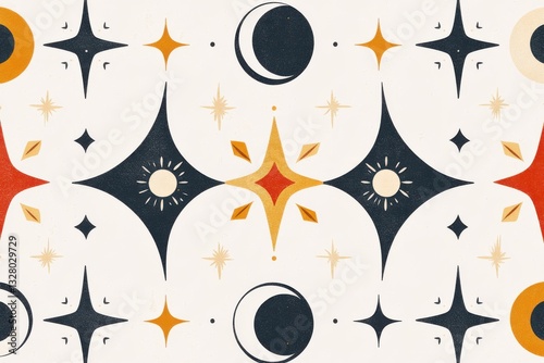 Vintage Cosmic Patterns with Celestial Bodies and Geometric Shapes