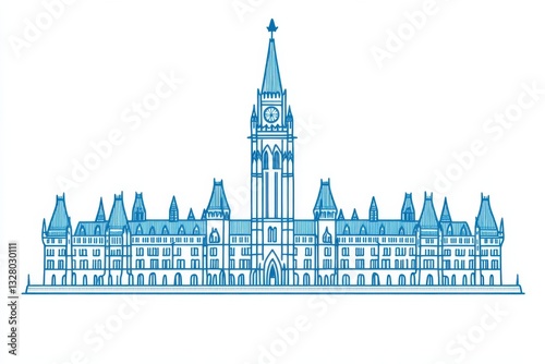Detailed Outline of Historic Government Building with Tower Design