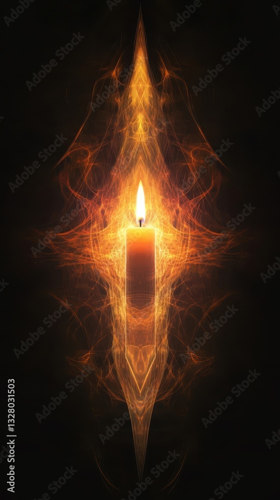 Naklejka premium Burning candle with stylized flames against a dark background