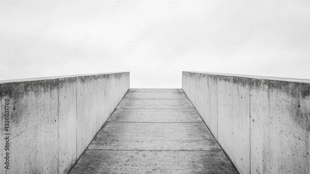 Fototapeta premium A Minimalist Concrete Ramps Ascending to a Cloudy Sky: Architectural Photography