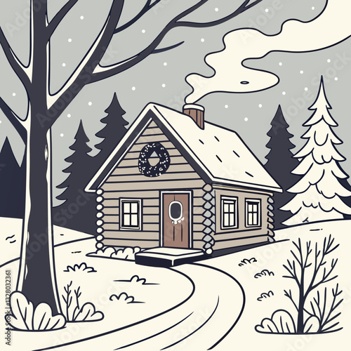 Snowy Christmas Cabin stock illustration