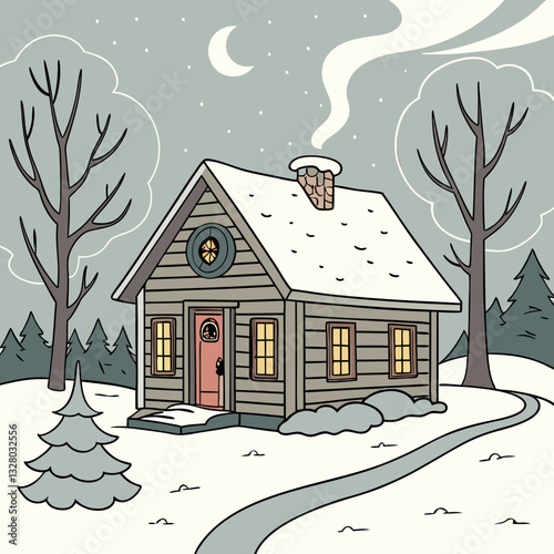 Snowy Christmas Cabin stock illustration