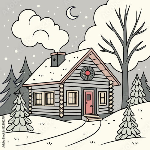 Snowy Christmas Cabin stock illustration