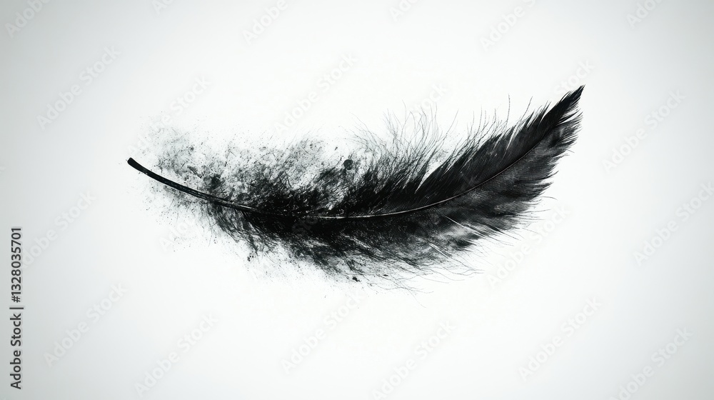 Fototapeta premium Abstract Black Feather Disintegrating into Dust: A Study in Ephemerality and the Passage of Time