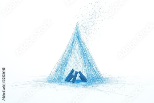 Abstract representation of a blue campfire in a minimalist style
