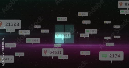 Wallpaper Mural Floating notification icons with numbers in animation over starry digital landscape Torontodigital.ca