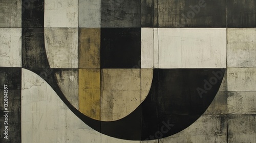 Abstract Geometric Composition in Black, White, and Beige Tones: A Study in Form and Texture