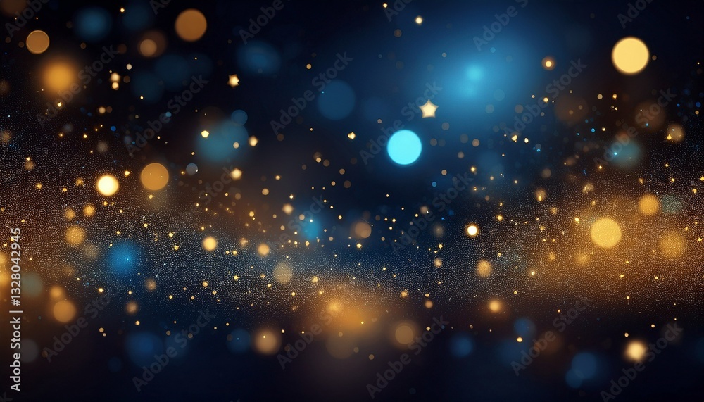Obraz premium Magical starry bokeh overlay with tiny golden and blue dots. Blurred bokeh star lights background