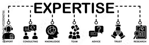 Expertise banner web icon vector illustration concept representing high-level knowledge and experience with an icon of expert, consulting, knowledge, team, advice, trust, and research
