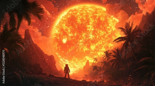 A silhouetted person gazes at an enormous celestial star