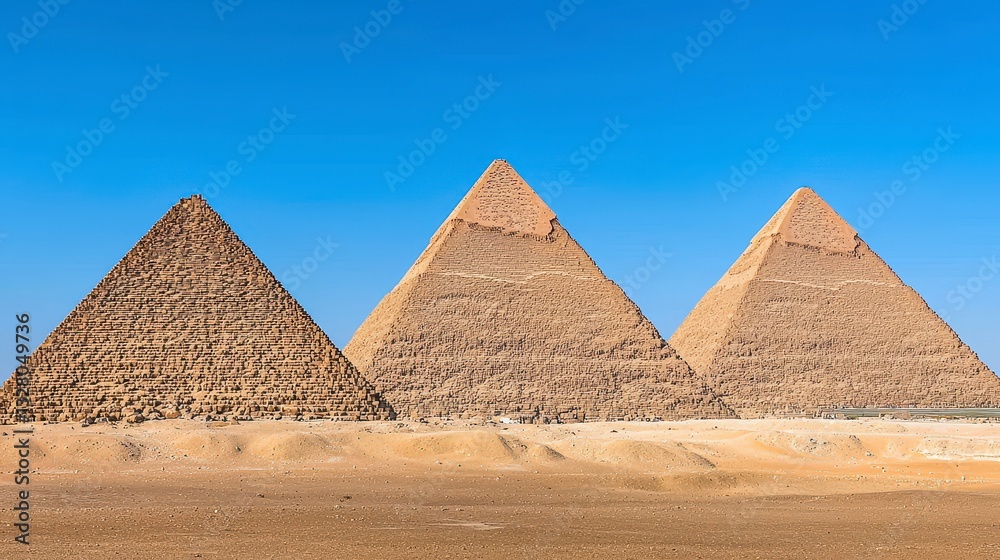 Three Ancient Stone Pyramids under a Clear Blue Sky Three Ancient Stone Pyramids under a Clear Blue Sky