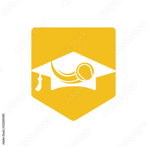 Tennis education vector logo design. Vector tennis and graduate hat logo combination.	